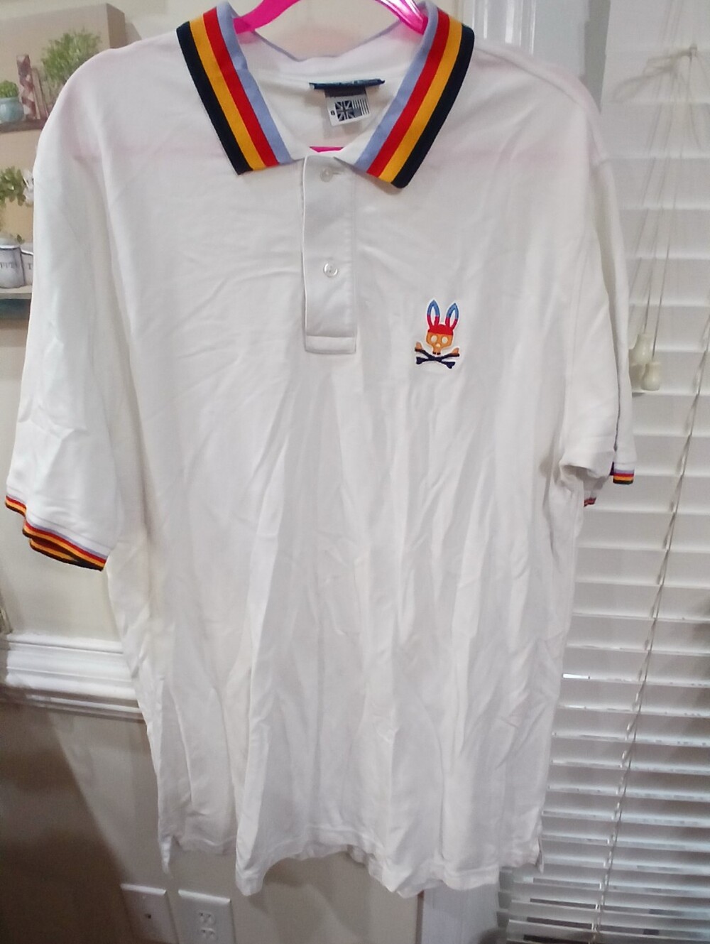 Psycho Bunny  White Solid Short Sleeve Collared Logo Polo  Stripe Trim